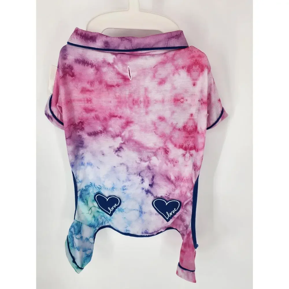 Ellen DeGeneres Tie-Dye Dog Shirt Pink & Blue with Heart Detail